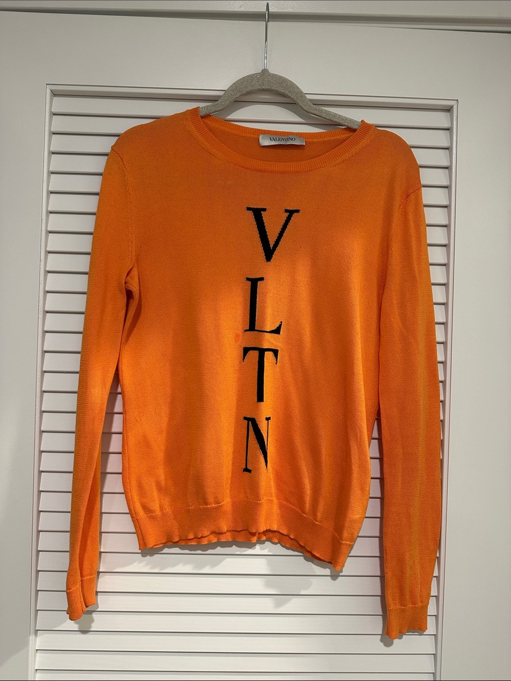Valentino Orange VLTN Vertical Logo Crewneck Sweater